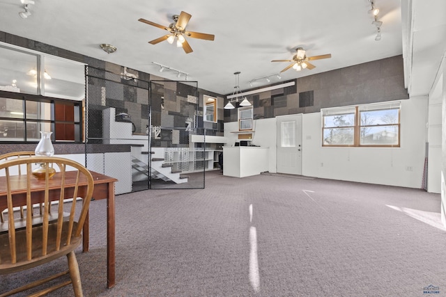 318 4th Ave, Wall, SD 57790 - carpeted living room with track lighting and ceiling fan