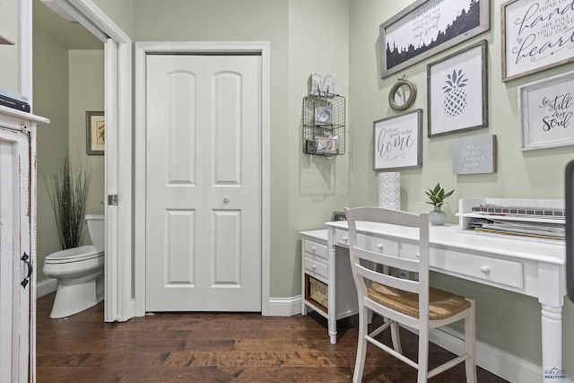 home office featuring dark wood-type flooring