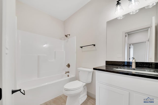 full bathroom featuring shower / tub combination, vanity, and toilet