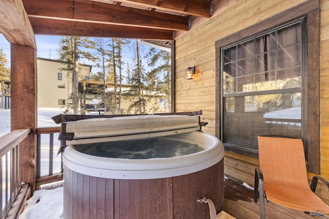 view of patio / terrace featuring a hot tub