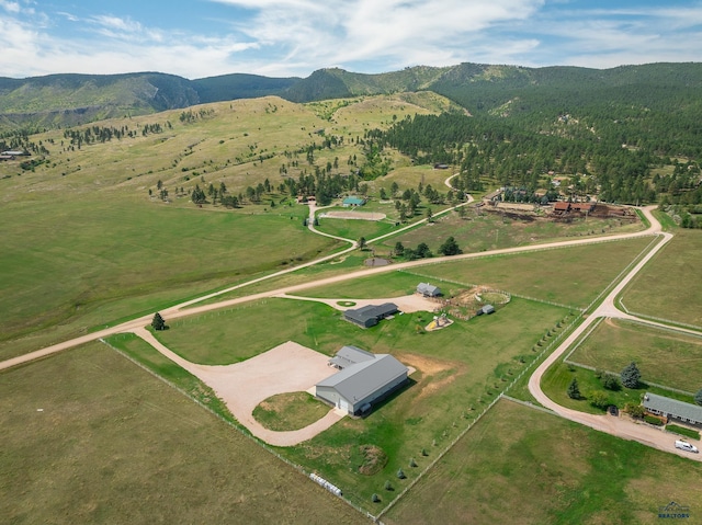 drone / aerial view featuring a mountain view