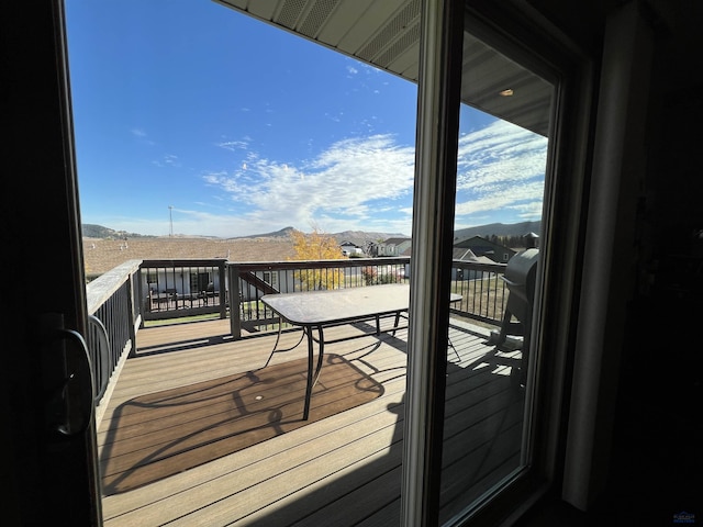 deck with a mountain view