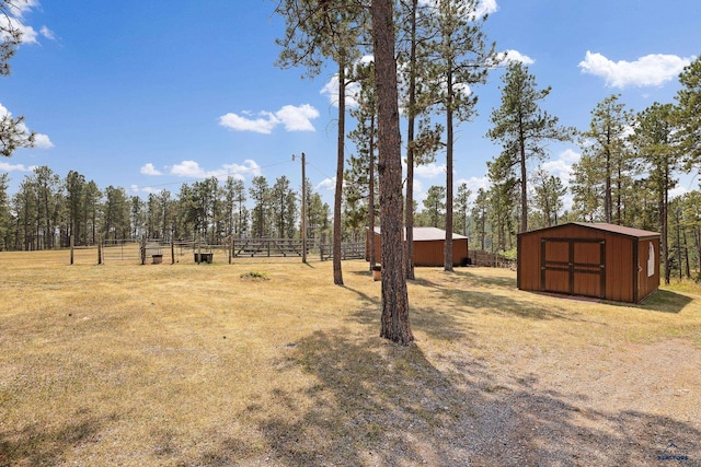 view of yard with a storage unit