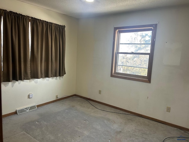 empty room featuring light colored carpet and a textured ceiling