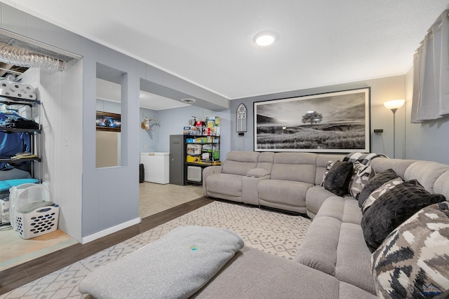 living room with hardwood / wood-style floors