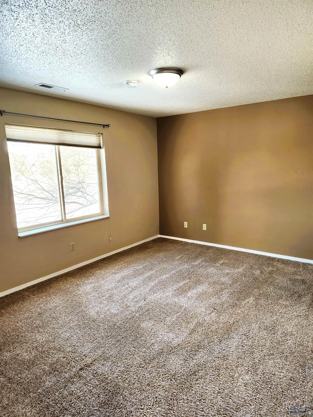 unfurnished room featuring carpet and a textured ceiling