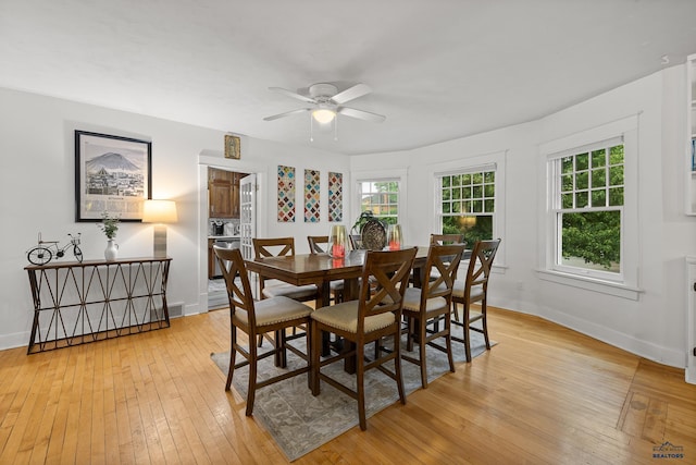 1016 W Blvd, Rapid City, SD 57701 - dining room featuring visible vents, light wood-type flooring, a ceiling fan, and baseboards