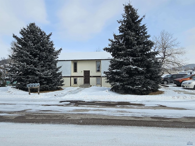 raised ranch featuring stucco siding