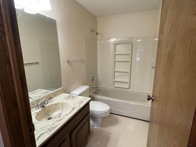 full bath featuring toilet, bathtub / shower combination, and vanity