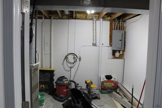 unfinished basement with electric panel