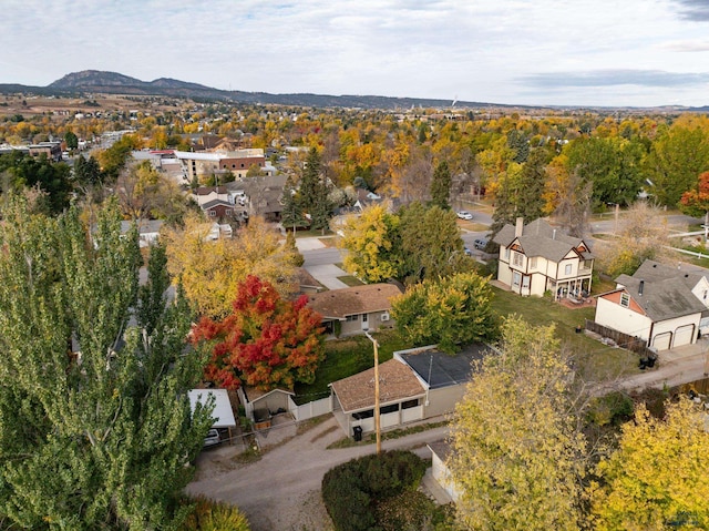 drone / aerial view featuring a mountain view and a residential view