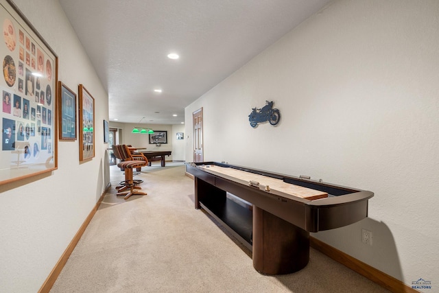 playroom with baseboards, carpet flooring, and recessed lighting