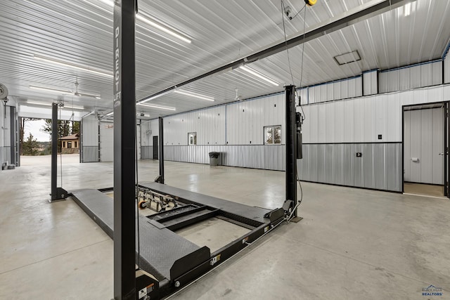 garage with metal wall