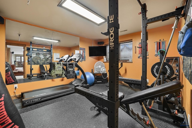 workout area with visible vents