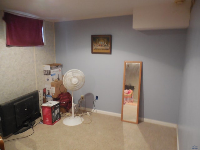 bedroom featuring carpet flooring and baseboards