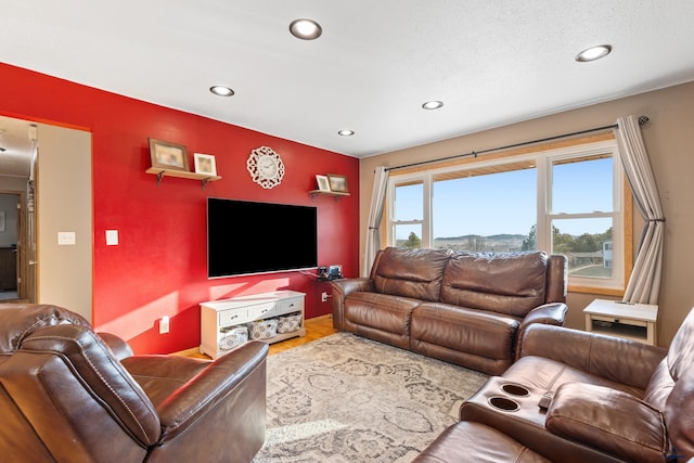 living room featuring recessed lighting and wood finished floors