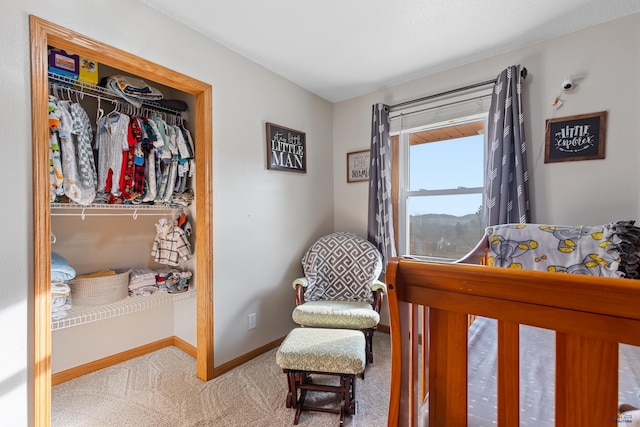 bedroom with baseboards and carpet floors