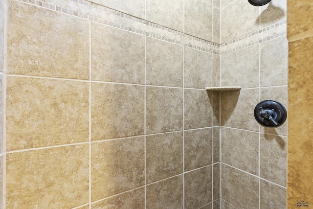 interior details with a tile shower