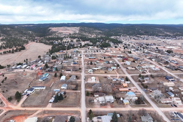 drone / aerial view featuring a mountain view
