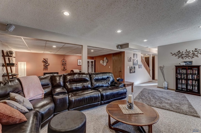 4329 Crooked Oaks Rd, Piedmont, SD 57769 - living area featuring stairs, carpet flooring, and recessed lighting