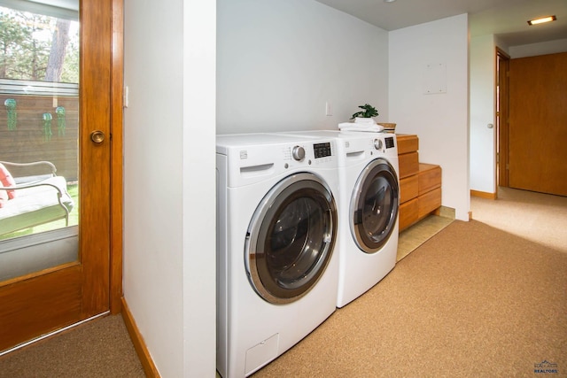 1515 Forest Dr, Rapid City, SD 57701 - washroom with laundry area, separate washer and dryer, baseboards, and light carpet