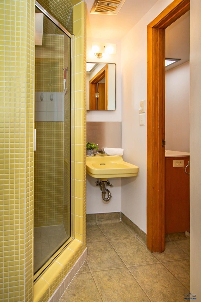 1515 Forest Dr, Rapid City, SD 57701 - full bathroom featuring tile patterned floors, visible vents, a stall shower, and baseboards