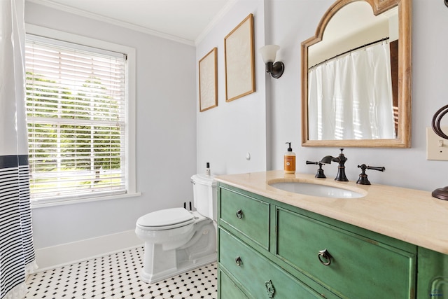 1000 W Blvd, Rapid City, SD 57701 - full bathroom featuring toilet, vanity, baseboards, and ornamental molding