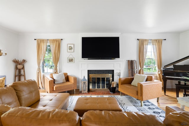 1000 W Blvd, Rapid City, SD 57701 - living area featuring a fireplace, light wood finished floors, and ornamental molding