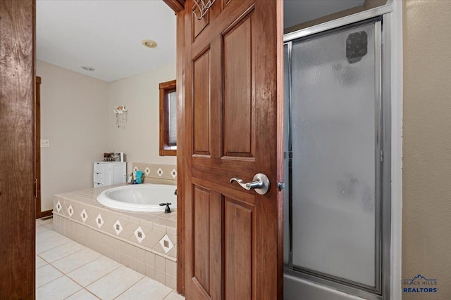 19329 US Highway 85, Belle Fourche, SD 57717 - full bathroom with tile patterned floors, an enclosed shower, and tiled tub