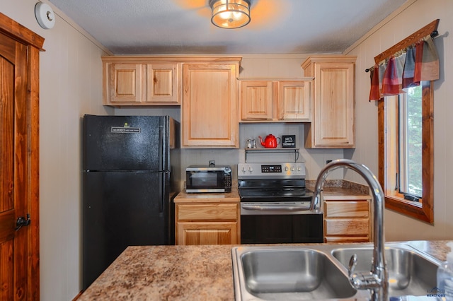 kitchen with light brown cabinets, light countertops, a sink, and stainless steel appliances