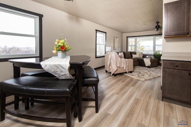 1920 Reservoir Rd, Rapid City, SD 57703 - dining room with baseboards, light wood-style flooring, and ceiling fan