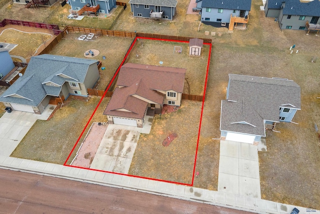 drone / aerial view with a residential view