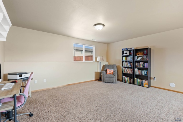 home office featuring baseboards and carpet flooring