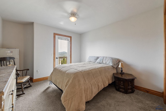 23863 Emerald Pines Dr, Hill City, SD 57745 - carpeted bedroom with access to outside, baseboards, and ceiling fan
