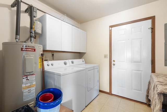 524 Mall Dr, Rapid City, SD 57701 - laundry room featuring baseboards, cabinet space, electric water heater, and washer and clothes dryer