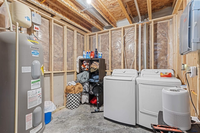 unfinished below grade area featuring independent washer and dryer and water heater