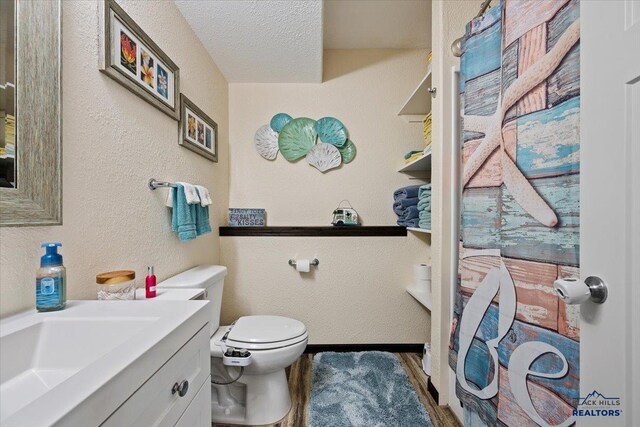 2678 Meadows Dr, Sturgis, SD 57785 - half bath featuring toilet, a textured ceiling, vanity, and a textured wall