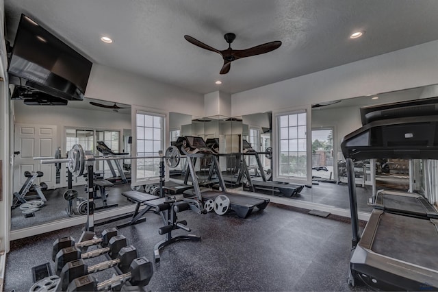1334 Alta Vista Dr, Rapid City, SD 57701 - gym featuring recessed lighting and a ceiling fan