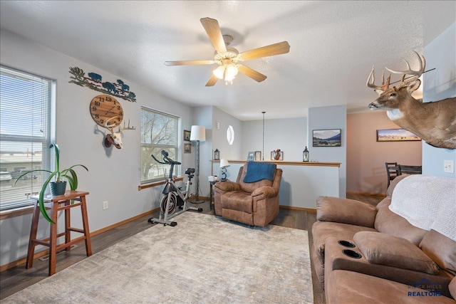 322 Summit, Belle Fourche, SD 57717 - living area featuring wood finished floors, a ceiling fan, and baseboards