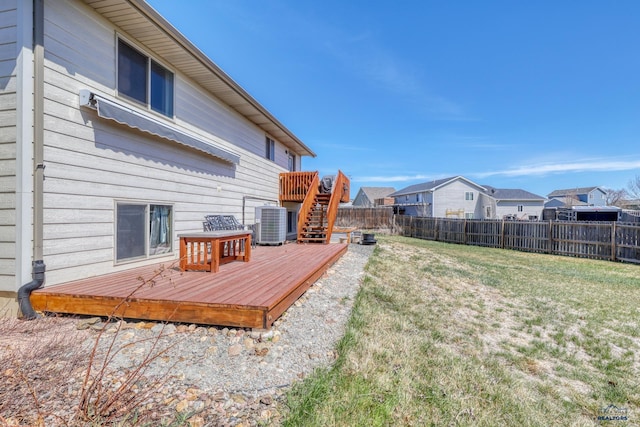 2906 Benjamin, Rapid City, SD 57703 - view of yard featuring a residential view, cooling unit, stairs, a fenced backyard, and a wooden deck