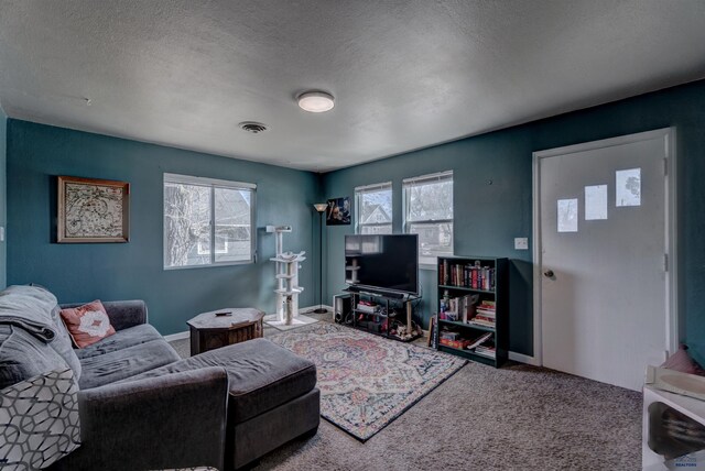 1021 Haines Ave, Rapid City, SD 57701 - carpeted living area featuring visible vents and a textured ceiling