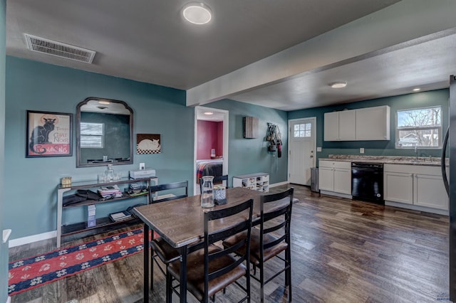 1021 Haines Ave, Rapid City, SD 57701 - dining space with dark wood-style flooring, visible vents, a wealth of natural light, and baseboards