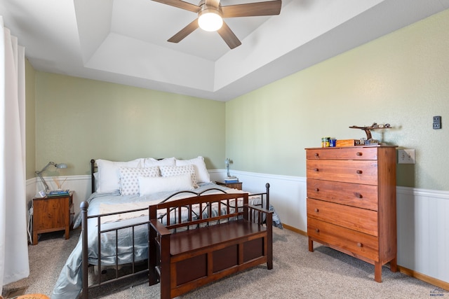 323 Freiheit Ln, Box Elder, SD 57719 - bedroom with a tray ceiling, a wainscoted wall, and carpet floors
