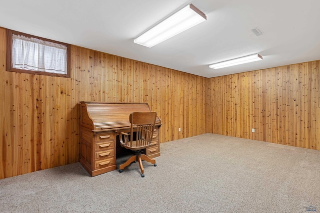 2713 Harney Pl, Rapid City, SD 57702 - carpeted home office featuring wood walls