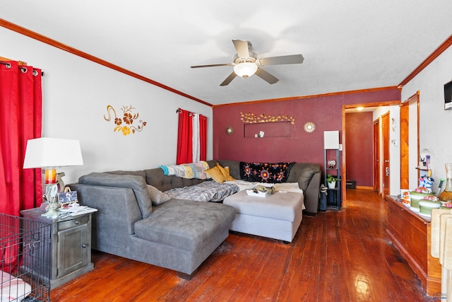 1021 Blaine Ave, Rapid City, SD 57701 - living area with crown molding, hardwood / wood-style flooring, and ceiling fan