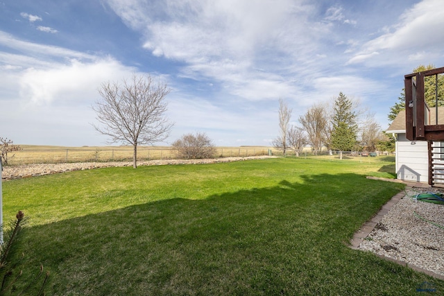 view of yard featuring fence and a rural view