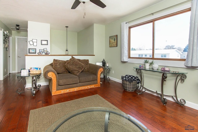 1711 Plateau Ln, Rapid City, SD 57703 - living room featuring wood-type flooring, a ceiling fan, and baseboards