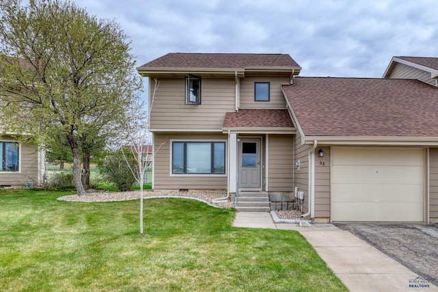 5B Statesboro, Belle Fourche, SD 57717 - view of front facade featuring a garage, roof with shingles, a front yard, and aphalt driveway