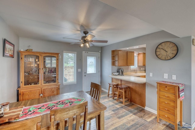 5B Statesboro, Belle Fourche, SD 57717 - dining space with light wood-style flooring, baseboards, a wealth of natural light, and a ceiling fan