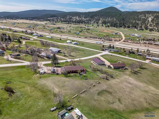 birds eye view of property featuring a mountain view
